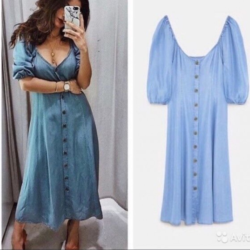 Zara Blue Midi Button Front Lyocell Dress - Picture 6 of 13